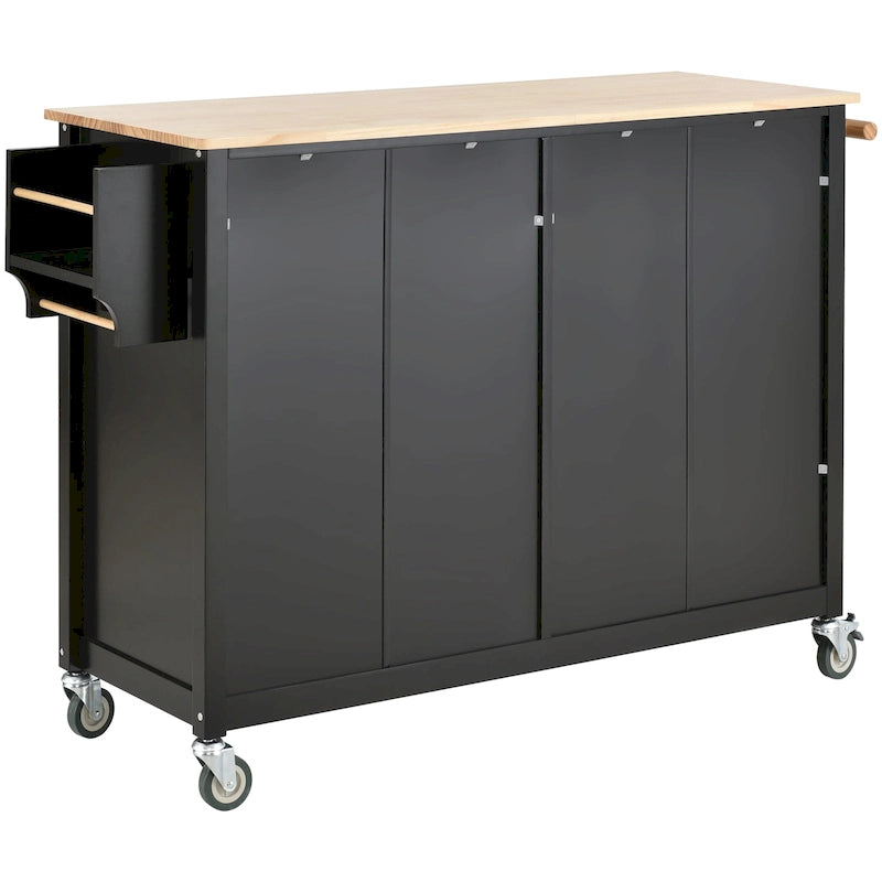 Carrito de isla de cocina con superficie de madera maciza y ruedas con freno