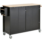 Carrito de isla de cocina con superficie de madera maciza y ruedas con freno
