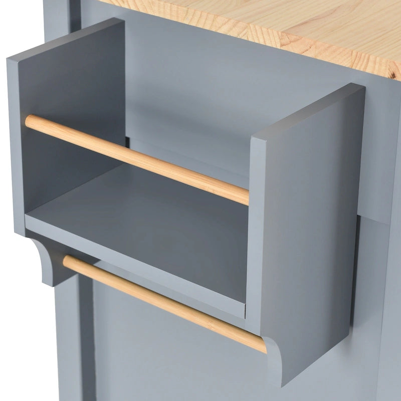 Carrito de isla de cocina con superficie de madera maciza y ruedas con freno