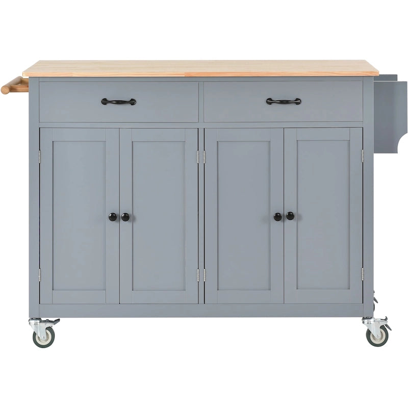 Carrito de isla de cocina con superficie de madera maciza y ruedas con freno