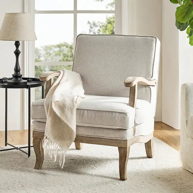 Sillón de poliéster estilo rústico con cómodo respaldo y cojín