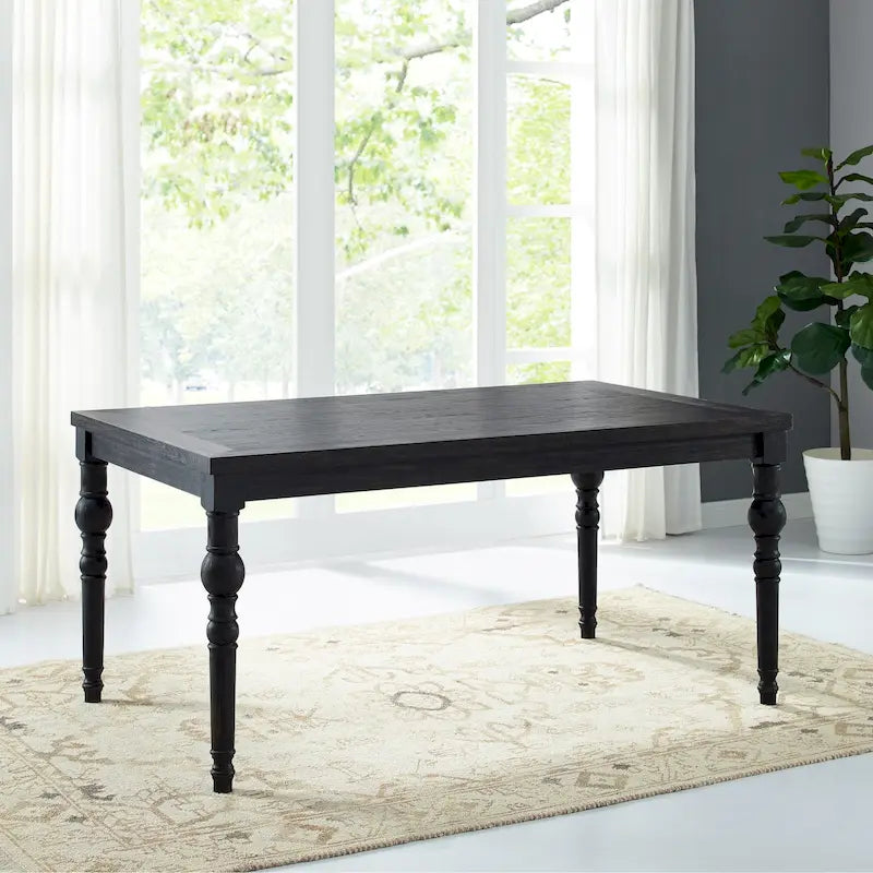 Mesa de comedor de madera oscura de 7 piezas con patas torneadas