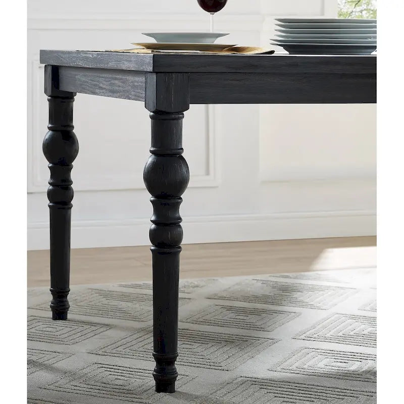 Mesa de comedor de madera oscura de 7 piezas con patas torneadas