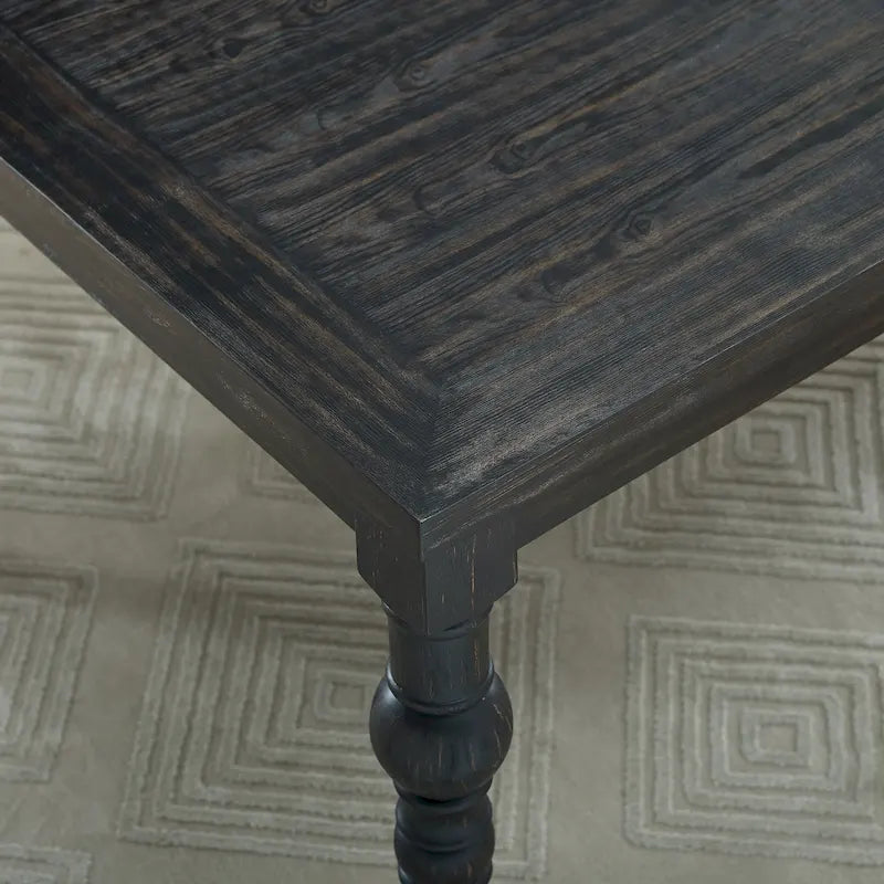 Mesa de comedor de madera oscura de 7 piezas con patas torneadas