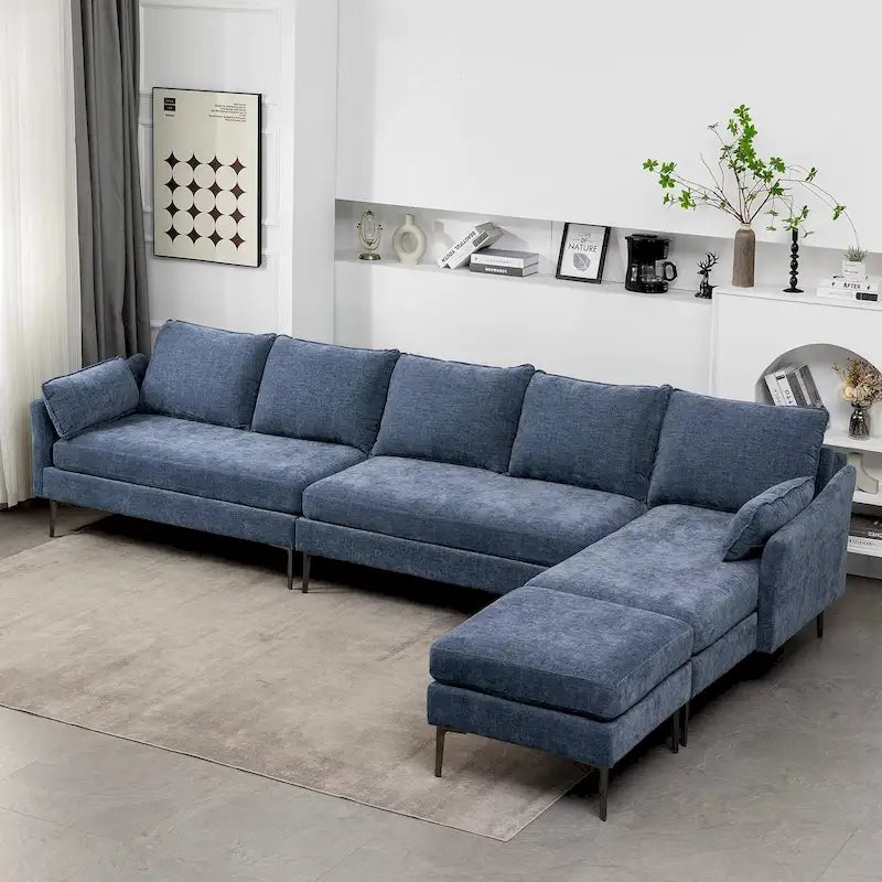 Sofá seccional en forma de U de 6 plazas, sofá cama reversible en diseño moderno de chenilla, con chaise longue y otomana