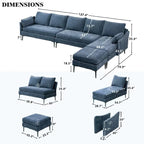 Sofá seccional en forma de U de 6 plazas, sofá cama reversible en diseño moderno de chenilla, con chaise longue y otomana