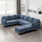 Sofá seccional en forma de U de 6 plazas, sofá cama reversible en diseño moderno de chenilla, con chaise longue y otomana