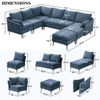 Sofá seccional en forma de U de 6 plazas, sofá cama reversible en diseño moderno de chenilla, con chaise longue y otomana