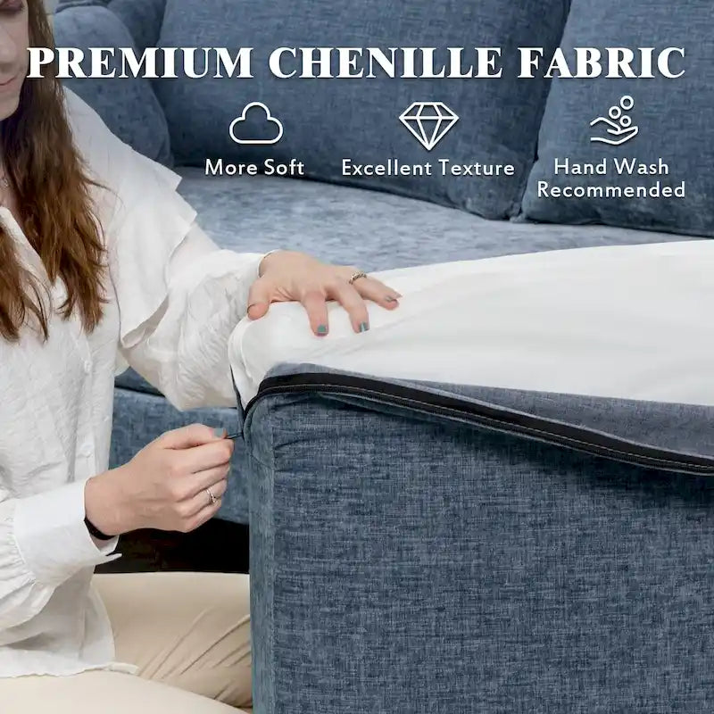 Sofá seccional en forma de U de 6 plazas, sofá cama reversible en diseño moderno de chenilla, con chaise longue y otomana