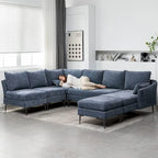 Sofá seccional en forma de U de 6 plazas, sofá cama reversible en diseño moderno de chenilla, con chaise longue y otomana