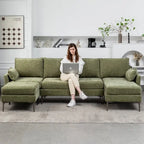 Sofá seccional en forma de U de 6 plazas, sofá cama reversible en diseño moderno de chenilla, con chaise longue y otomana