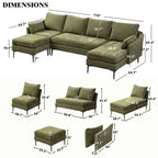 Sofá seccional en forma de U de 6 plazas, sofá cama reversible en diseño moderno de chenilla, con chaise longue y otomana