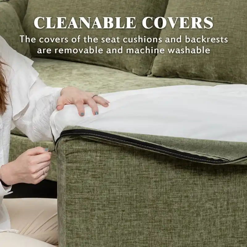 Sofá seccional en forma de U de 6 plazas, sofá cama reversible en diseño moderno de chenilla, con chaise longue y otomana