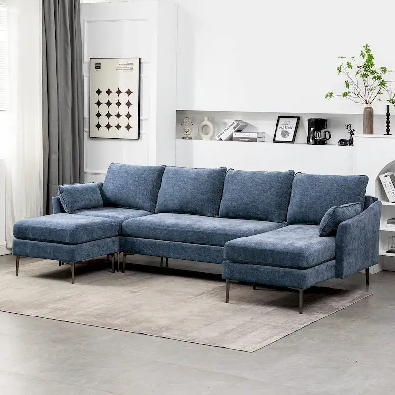 Sofá seccional en forma de U de 6 plazas, sofá cama reversible en diseño moderno de chenilla, con chaise longue y otomana
