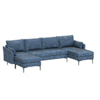 Sofá seccional en forma de U de 6 plazas, sofá cama reversible en diseño moderno de chenilla, con chaise longue y otomana