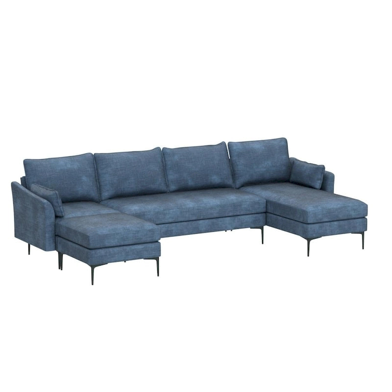 Sofá seccional en forma de U de 6 plazas, sofá cama reversible en diseño moderno de chenilla, con chaise longue y otomana