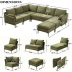 Sofá seccional en forma de U de 6 plazas, sofá cama reversible en diseño moderno de chenilla, con chaise longue y otomana