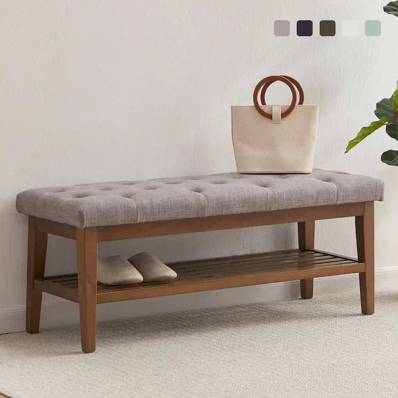 Banco Zapatero Recibidor, Banco de Almacenamiento de Tela y Madera Maciza, Banco Tapizado de 43 Pulgadas para Sala de Estar, Dormitorios