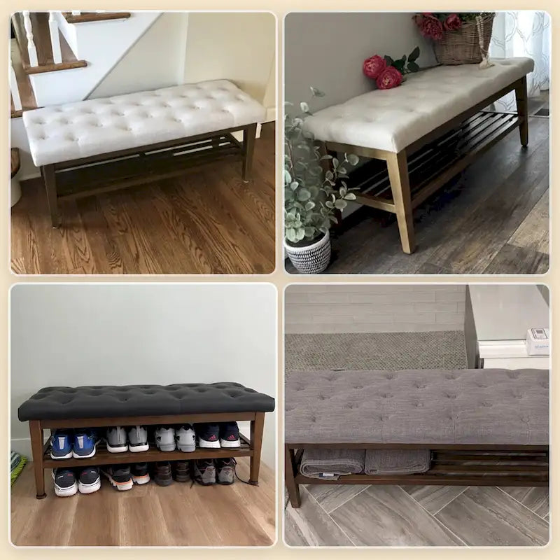 Banco Zapatero Recibidor, Banco de Almacenamiento de Tela y Madera Maciza, Banco Tapizado de 43 Pulgadas para Sala de Estar, Dormitorios