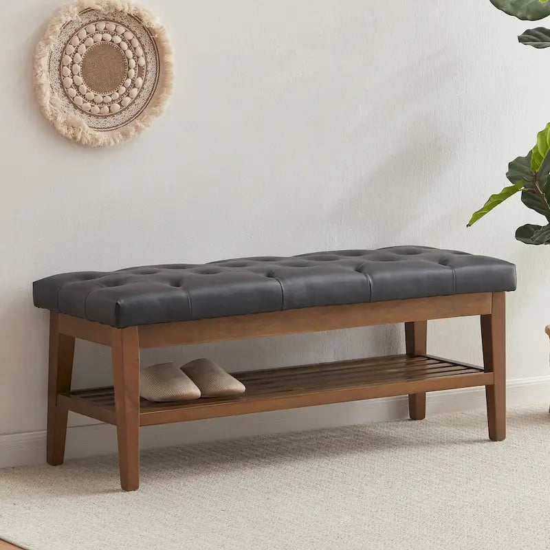 Banco Zapatero Recibidor, Banco de Almacenamiento de Tela y Madera Maciza, Banco Tapizado de 43 Pulgadas para Sala de Estar, Dormitorios