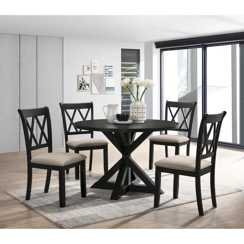 Mesa de comedor de madera de 5 piezas con respaldo en cruz