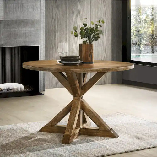 Mesa de comedor de madera de 5 piezas con respaldo en cruz