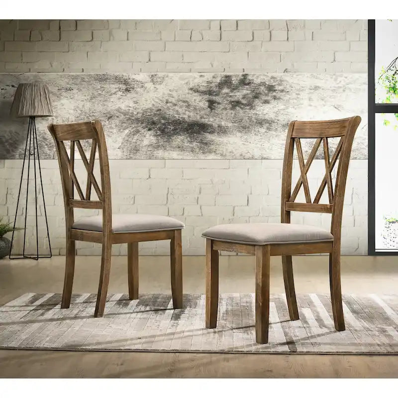 Mesa de comedor de madera de 5 piezas con respaldo en cruz