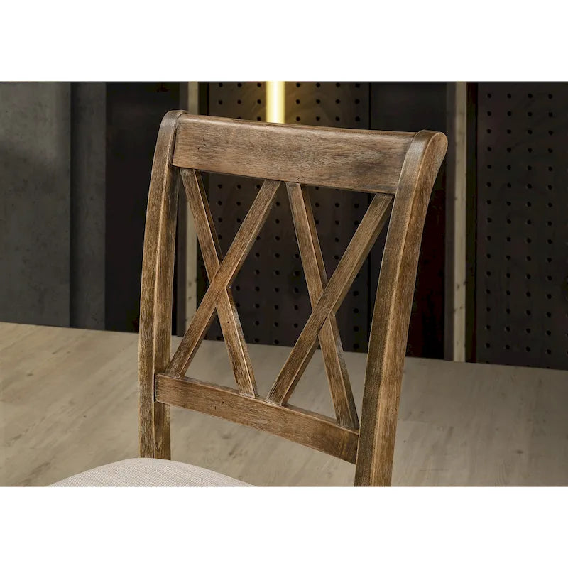 Mesa de comedor de madera de 5 piezas con respaldo en cruz
