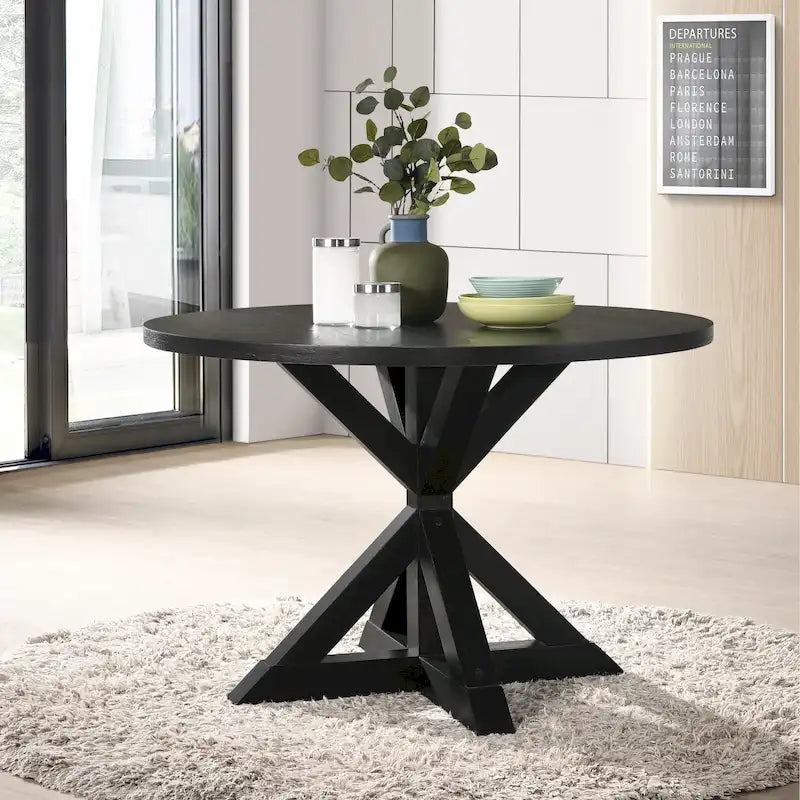 Mesa de comedor de madera de 5 piezas con respaldo en cruz