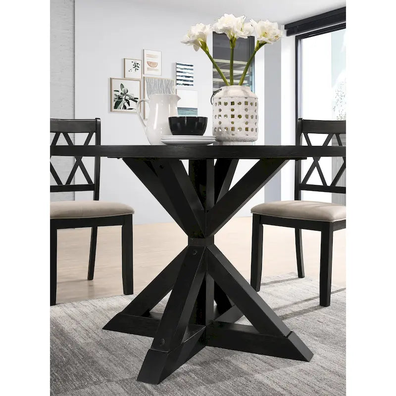 Mesa de comedor de madera de 5 piezas con respaldo en cruz