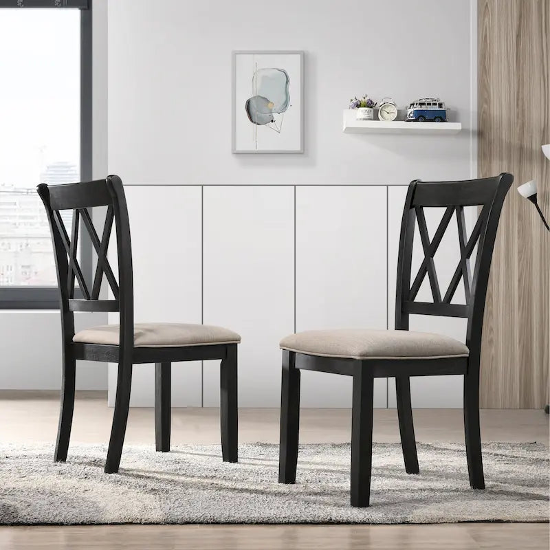 Mesa de comedor de madera de 5 piezas con respaldo en cruz