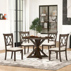 Mesa de comedor de madera de 5 piezas con respaldo en cruz
