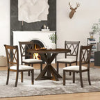 Mesa de comedor de madera de 5 piezas con respaldo en cruz