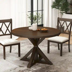 Mesa de comedor de madera de 5 piezas con respaldo en cruz