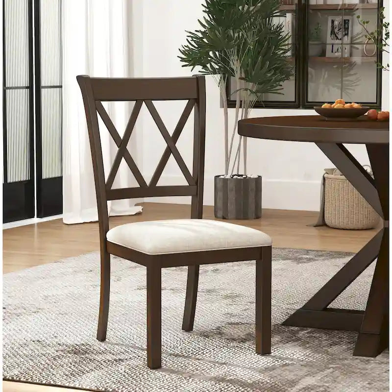 Mesa de comedor de madera de 5 piezas con respaldo en cruz