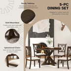 Mesa de comedor de madera de 5 piezas con respaldo en cruz