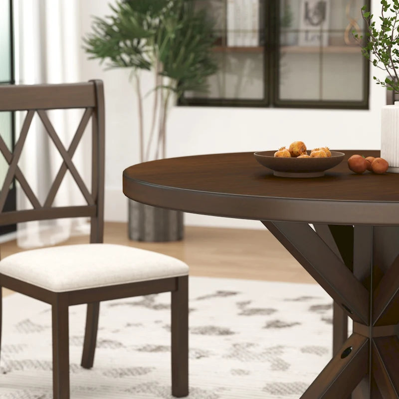 Mesa de comedor de madera de 5 piezas con respaldo en cruz
