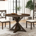 Mesa de comedor de madera de 5 piezas con respaldo en cruz