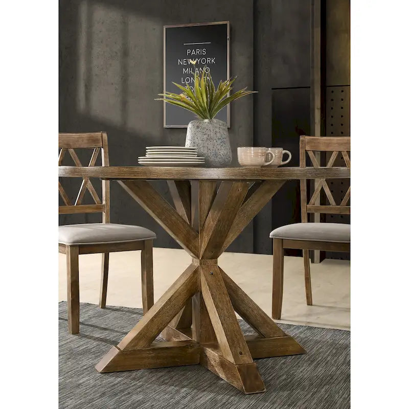 Mesa de comedor de madera de 5 piezas con respaldo en cruz