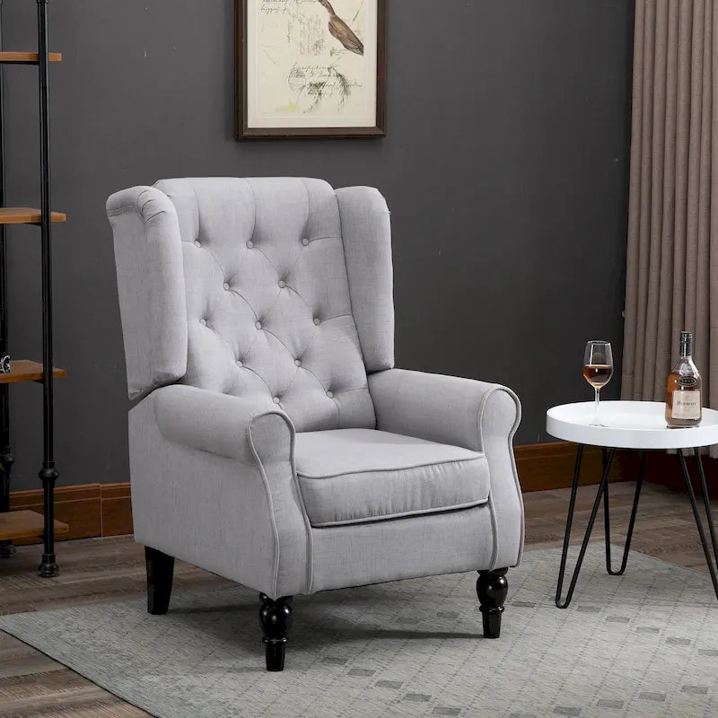 Sillón decorativo tapizado con patas de madera