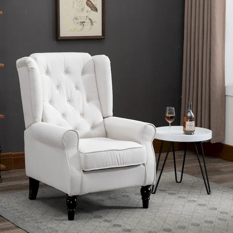 Sillón decorativo tapizado con patas de madera