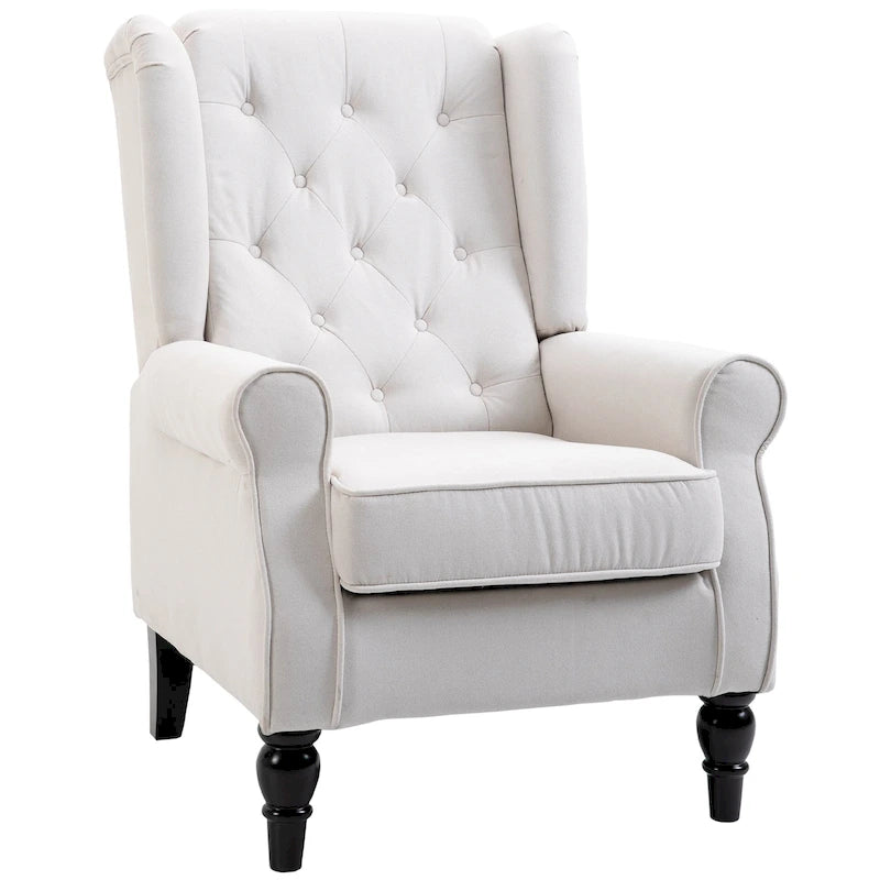 Sillón decorativo tapizado con patas de madera
