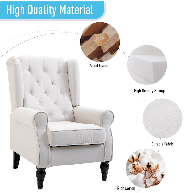 Sillón decorativo tapizado con patas de madera