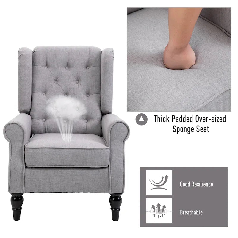 Sillón decorativo tapizado con patas de madera