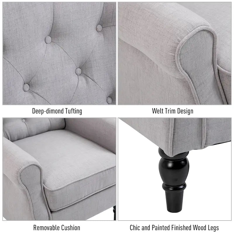 Sillón decorativo tapizado con patas de madera