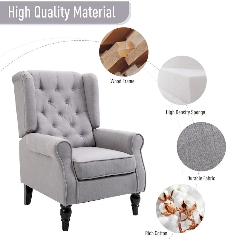 Sillón decorativo tapizado con patas de madera