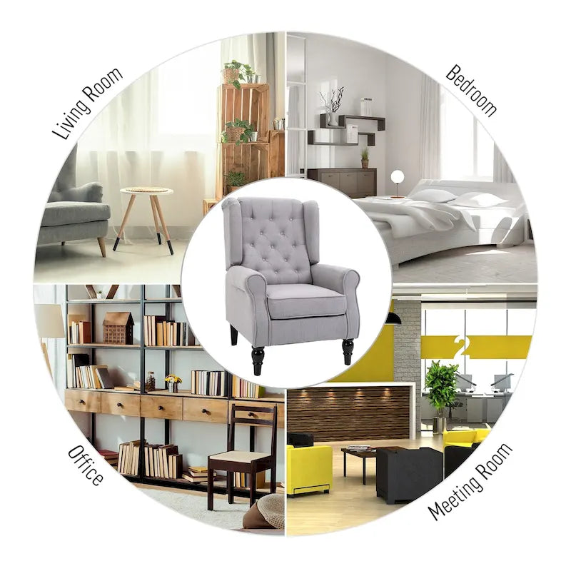 Sillón decorativo tapizado con patas de madera