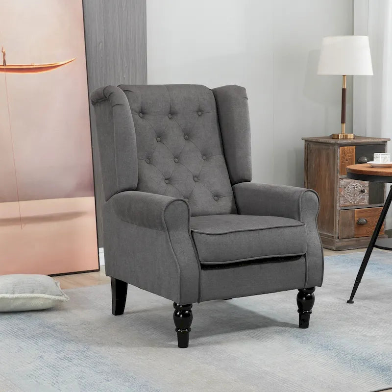 Sillón decorativo tapizado con patas de madera