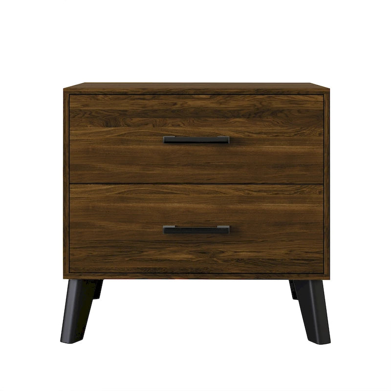 Mesita de noche de madera de 2 cajones de estilo clásico