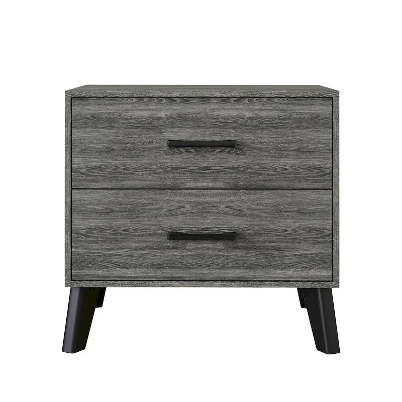 Mesita de noche de madera de 2 cajones de estilo clásico
